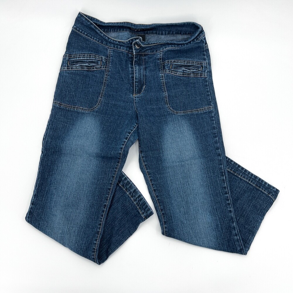 KIKIT Jeans Womens 10 Blue Denim Cropped Straight leg Button Ankle medium Wash